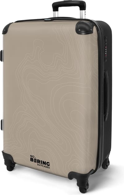 NoBoringSuitcases.com® - Koffer groot - Rolkoffer lichtgewicht - Beige met witte abstracte lijnen - Reiskoffer met 4 wielen - Grote valies trolley XL - 20 kg bagage - Harde bagagetrolley - Large luggage suitcase