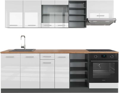 Vicco R-Line Complete keukeneenheid – 240 cm, WB Eik Wit hoogglans/antraciet