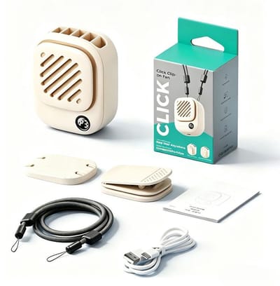 KZQ Mini draagbare nekventilator - Handsfree ventilator - Draagbare ventilator - Magnetische plaat - Clip - Drie instelbare windsnelheden - LED-display - Draagkoord - 2000mAh batterij - Inclusief snellaadkabel - Abrikoos