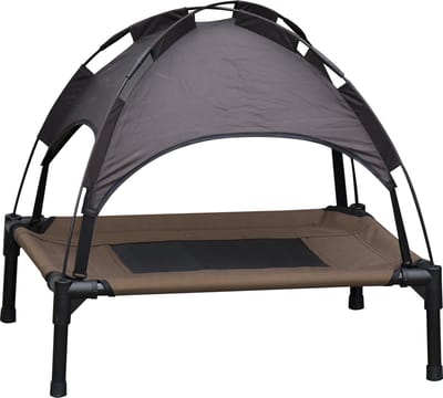 PawHut Huisdierenbed met luifel verhoogd hondenbed hondenligbed ademend taft-stof D04-057