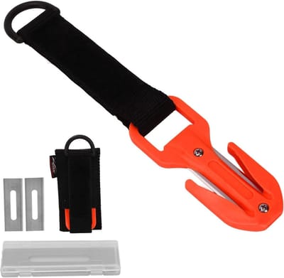 Duiklijn Snijder met RVS Bladen voor Veiligheid en Redden onder Water - Duik Touw Cutter met 2 Snijbladen en Ergonomische Handgreep (ORANJE)