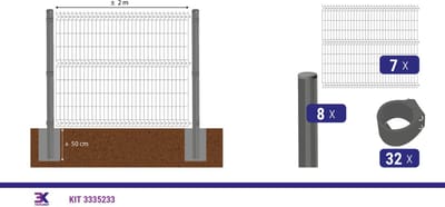 KIT 68 draadpaneel + palen en klemmen, lengte 14m, hoogte 173cm, kleur grijs RAL 7016