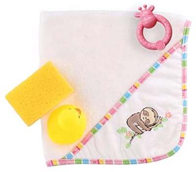 Onderhoudsset voor poppen met badhanddoek, accessoires en luiers - Geschikt voor poppen van 38-45 cm