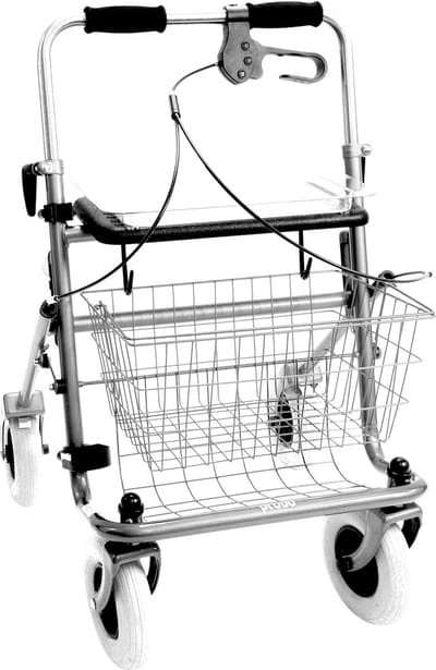 Rollator 43 cm zitbreedte - Premis Provo - Tot 120 kg - In hoogte verstelbaar - Duwbeugel - Met één hand te bedienen - Linkshandig - Metallic Titanium