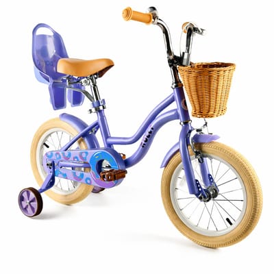 Vankel Kinderfiets 12 Inch – Met Steunwielen – Terugtraprem en Velgrem – Sterk Stalen Frame – Volledig Gesloten Kettingkast – Afneembare Fietsmand – Verstelbaar Zadel – Antislip Banden – Geschikt voor 2-4 Jaar – Duurzame Kinderfiets – Paars
