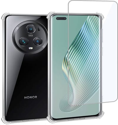 Geschikt voor Honor Magic5 Lite - Hoesje + Screenprotector – Gehard Glas Cover + Shock Proof Case - Transparant