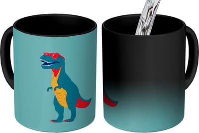 Magische Mok - Foto op Warmte Mokken - Koffiemok - Dinosaurus - Blauw - Zonnebril - Magic Mok - Beker - 350 ML - Theemok