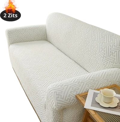 Livano Bankhoes - Bankbeschermer - Stretch - Sofa Cover - Effen - Wit - 2 Zits