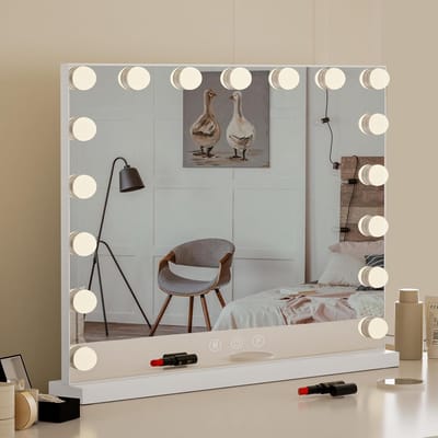 Verlichte Make-up Spiegel - Vergrotende Vanity Mirror - Nauwkeurige Make-up - 17 Ledlampen Touch - 70 x 55cm - Wit