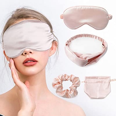 Zijden Slaapmaskers Set met Hoofdbanden en Haarscrunchies - Verduisterend Oogbedekking voor Vrouwen en Meisjes