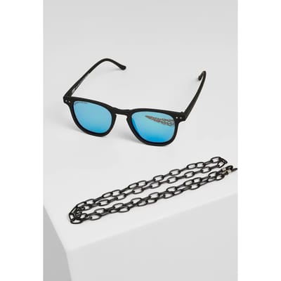 Urban Classics - Sunglasses Arthur With Chain black/blue one size Zonnebril - Zwart/Blauw