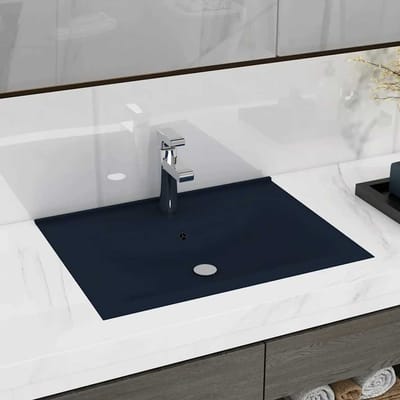 vidaXL - Wastafel - met - kraangat - 60x46 - cm - keramiek - mat - donkerblauw