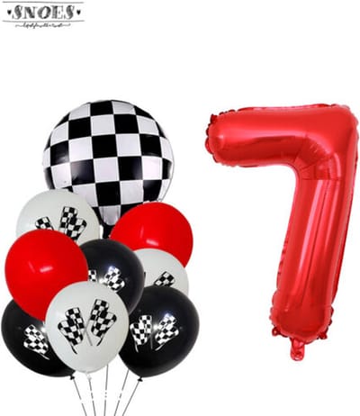 Snoes Racecijferballon 7 Feestboeket - Verjaardag Ballonnen Race Thema - Rood, Wit & Zwart