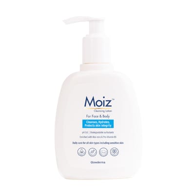 Moiz Reinigingslotion | Gezichts- & Lichaamsreiniger | Voor Gevoelige Huid | Met Aloë Vera & Pro-Vitamine B5 | pH 5.6 | Zeep-, Parabeen- & Sulfaatvrij - 200ml white