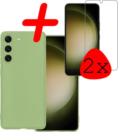Hoesje Met 2x Screenprotector - Geschikt voor Samsung Galaxy S23 - Sterk & Shockproof - Back Cover - Siliconen Case - Telefoon Hoes - Groen