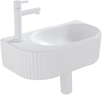 QeramiQ Fuente fonteinset – 40x21.5x12 cm – keramiek wit mat – kraangat links – mat witte kraan – geribbeld