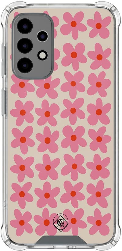 Hoesje (shockproof) geschikt voor Samsung Galaxy A52 5G - Retro Blooms - Extra sterke case - TPU/polycarbonaat - Bloemen - Roze, Transparant