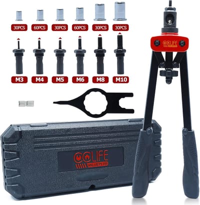 Klinknagelpistoolset - Klinkmoertang set - Bevestigen van platen - Inclusief 240 klinknagels - M3 tot M10 - Rood