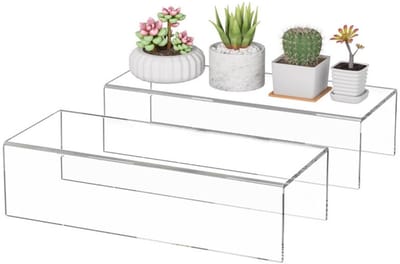 GELLDG 2 Stuks Trapsgewijs Presentatiestandaard - Acryl Regal Riser - Rechthoekige Display Sockel - 30.5x12x7.5cm - Zeer Duurzaam en Stevig Kunststof Materiaal - Geschikt voor Figuren, Tassen en Diverse Voorwerpen