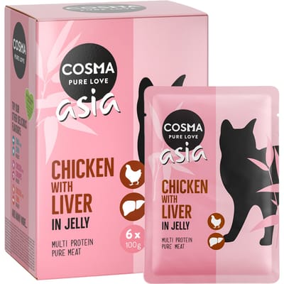 6x100g Thai / Asia Maaltijdzakjes Kip met Kippenlever Cosma Kattenvoer