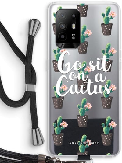 Case Company® - Hoesje met koord geschikt voor Oppo A94 5G hoesje met Koord - Cactus quote - Telefoonhoesje met Zwart Koord - Bescherming aan alle Kanten en Over de Schermrand