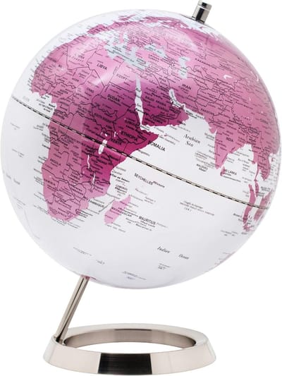 Famanu – Wereldbol 25 cm roze metallic, elegante decoratieglobe en origineel cadeau