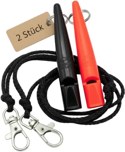 Hondenfluitje Dubbel - Trainingstoeter Set - Hond Terugroepen - Consistente Frequentie - Inclusief Banden - Zwart Oranje