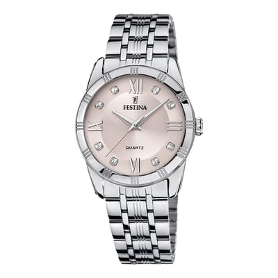 Festina F16940/C Dames Horloge - Mineraalglas - Roestvrijstaal/Staal - Zilverkleurig - Ø 32 mm - Quartz - Vouw/Vlindersluiting - 5 ATM (douchen)