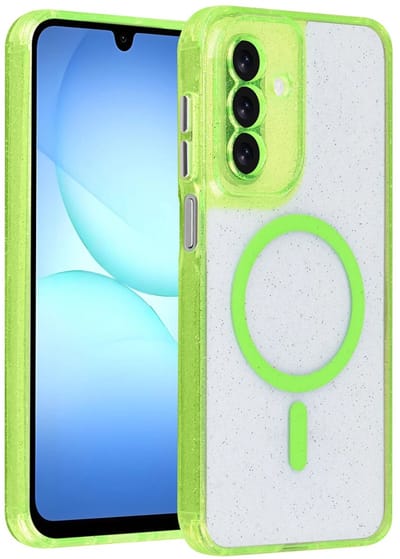 Backcover Hoesje Geschikt voor: Samsung Galaxy A17 5G & Samsung Galaxy A26 - MagSafe Compatibel – Transparant Glitter Design – Krasbestendig – Slanke Bescherming met Perfecte Pasvorm - Groen