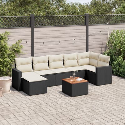 vidaXL - 8-delige - Loungeset - met - kussens - poly - rattan - zwart