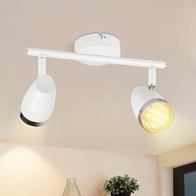 NETTLIFE Opbouwspot LED - 2-Lichts - wit - L 25cm - Vintage Plafondlamp - draaibar 350° Plafondspot - voor Keuken | Hal | Woonkamer - 8W
