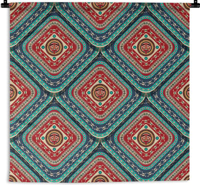 Wandkleed - Wanddoek - Azteken - Patronen - Schedel - 180x180 cm - Wandtapijt