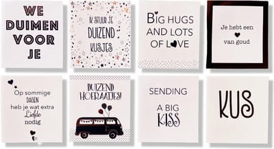 Cards & Crafts 8 Luxe Wenskaarten 11x12cm - Goud - Zwart - Wit - Gevouwen kaarten met kraft enveloppen