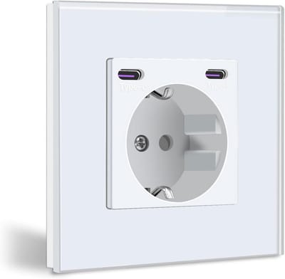 Stopcontact met Snellader - Wandcontactdoos USB-C - Apparaten Opladen - 20W Snelladen - 1-voudig - Wit
