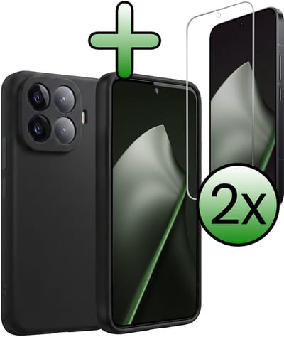 Hoesje Met 2x Screenprotector - Geschikt voor Xiaomi 15T Pro - Sterk & Shockproof - Back Cover - Siliconen Case - Telefoon Hoes - Zwart