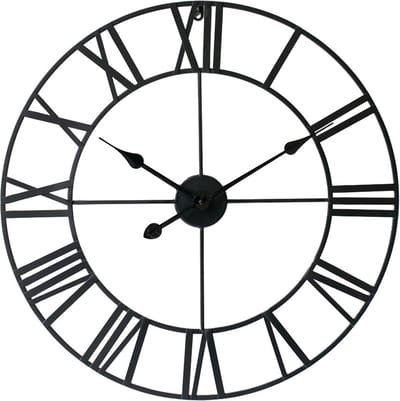 Stijlvolle LW Collection Moderne Klok Zwart Rond Metaal 60cm griekse cijfers / Moderne Zwarte Klok Griekse Cijfers / Zwarte ronde Klok /  Ronde Zwarte Muur Klok / Wandklok Zwart