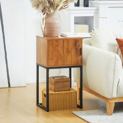 REDOM - Consoletafel - Met Opbergruimte - Industrieel - Voor Hal - Houtmateriaal En Staal - Naturel - 40 X 30 X 76 Cm