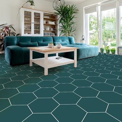 Antislip vloerstickers met beschermlaag - turquoise zeshoekige tegels - 1 sticker van 60x100 cm