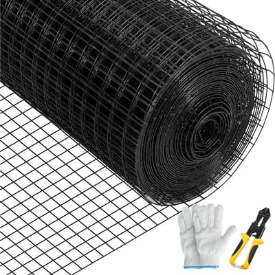 Grillage, 36  x 50' & Maillage 1 x1 , Acier Galvanisé Revêtu de Vinyle Calibre 16 Grillage pour Poules avec Une Pince Coupante & Une Paire de Tissu