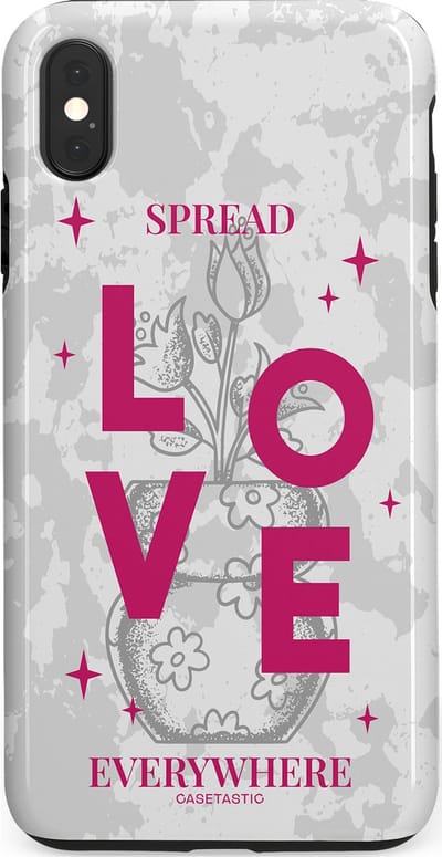 Casetastic hoesje geschikt voor Apple iPhone XS Max - Dubbellaagse bescherming - Spread Love Everywhere - Grijs Roze - Valentijn - Valentine - Fashion Case - Lichtgrijs Wit Roze