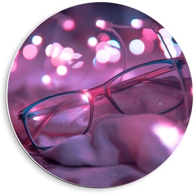KuijsFotoprint - Schilderij - Bril Met Lampjes - Bruin En Roze - 40 X 40 Cm