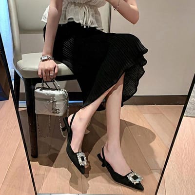 Sandalen Vrouw Zomer Dames Luxe Pumps Sexy Puntige Neus Instapper Bruiloftsfeest Mode Lage Hakken Schoenen Voor Vrouw 40 zwart