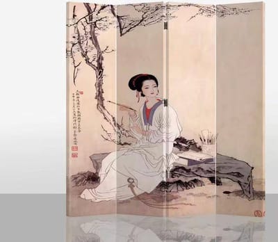 Fine Asianliving Chinees Kamerscherm Oosters Scheidingswand B160xH180cm 4 Panelen Chinese Vrouw