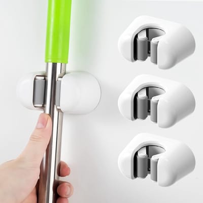 Famanu – Dweilhouder wandmontage – 2 bezem tidy organizer, compacte opbergoplossing voor kleine ruimtes – Voor keuken, badkamer, garage en tuin