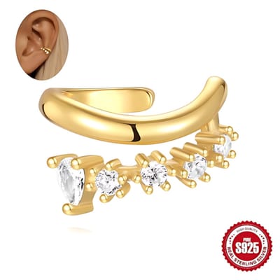 Helin life Oorbel -zilver 925 - ear cuff - earcuff - tragus klem - klipoorbellen-Oorbellen Dames Goudkleurig met Zirkonia Diamantjes -Geschenkdoos -1stuks