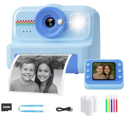 Peblo® Digitale Kindercamera met Foto Printer - Fototoestel voor Kinderen - Video Vlog Camera - Speelgoedcamera Kind - Kinder Fotocamera Instant Print - SD Kaart 32GB - Kids Speelgoed - Vanaf 4 tot 10 Jaar - Blauw
