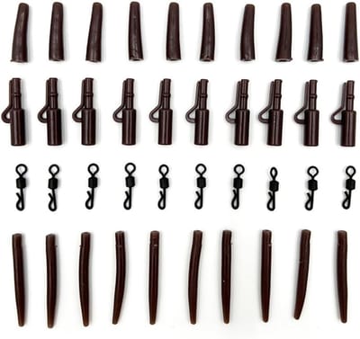 40 Stuks Vissen Accessoires voor Karpervissen - Veiligheidsclips, Antiknoop Mouwen en Rubber Tubes van 4.5cm