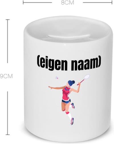 Akyol - badminton vrouw met eigen naam Spaarpot - Badminton - badmintonner - sport - verjaardag cadeau - kado - geschenk - 350 ML inhoud
