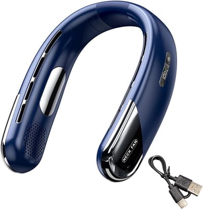 Oplaadbare draagbare nekventilator - 3000 mAh capaciteit, ventilator zonder bladen, blauwe koelventilator