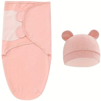 1 stuk Baby Inbakerdoek Set met Muts, Zachtgrijs, Ster-, Wolken- & Maanpatronen voor Jongens en Meisjes, Vakantiecadeau